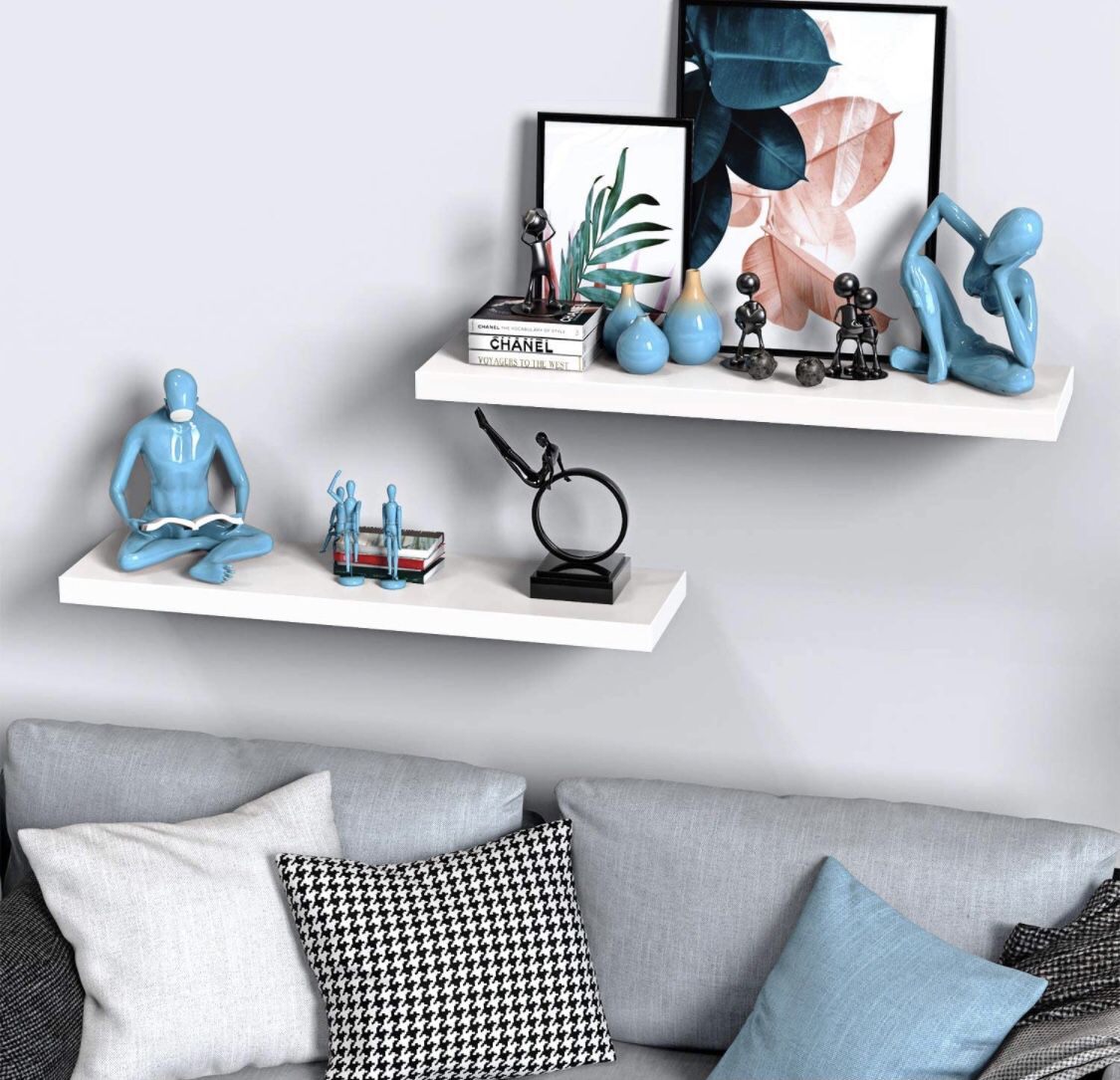  NEW - Set Of 2 White Floating Shelves 9.3” Deep - Retails For $43