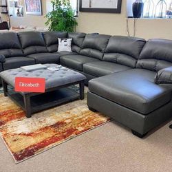 New/ Gray Faux Leather Raf-Laf Sectional,seccional, Couch/ Delivery Available 