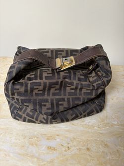 FENDI Zucca HandBag bag Vanity Pouch Purse FF Canvas Brown