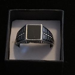 Mens Turkish Black Cubic Zirconium Silver Ring Size 12