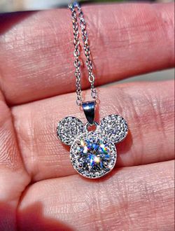1 Carat Moissanite 18kt White Gold Plated Sterling Silver Mickey Mouse Pendant Necklace