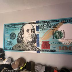 Hand Painted 100 Bill With Real Money And Diamonds 
