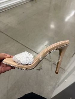 Nude Clear Strap Rhinestone Stiletto Heel 6.5