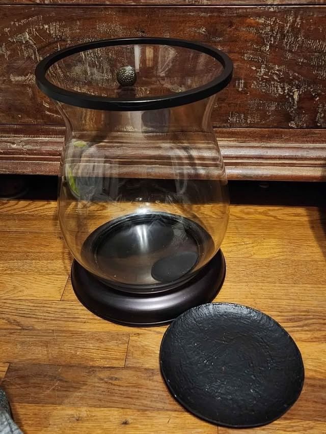 Large Kohl's Bronze Color And Glass Candle Pillar Holder, Flower Vase Or Decorations Vase $20 Or Best Offer