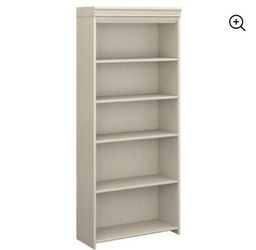 Fairview 5 Shelf Bookcase In Antique White - Bush Furniture