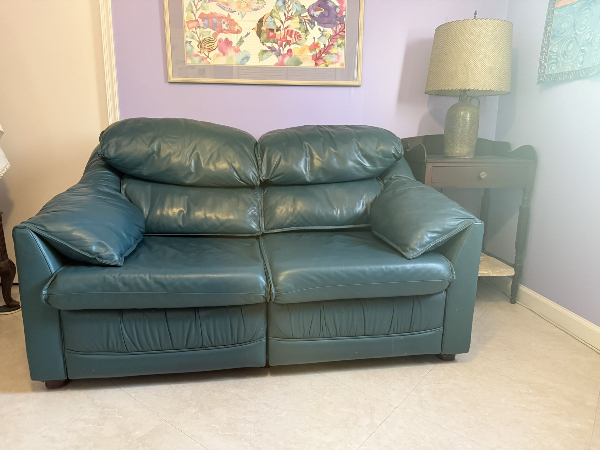 Emerson Top Grain Leather Loveseat Recliner Turquoise