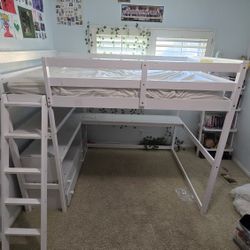 2 Drawer Loft Bed with Built-in Desk and Shelves