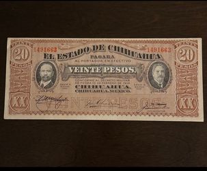 20 Pesos Mexico 1915 “Estado De Chihuahua” Bank Note