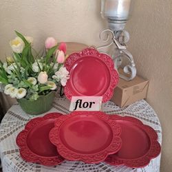 JUEGO DE 4 PLATOS MEDIANOS COLOR ROJO RUBY MARBELLA PRINCESS HOUSE ⚘️🌹 NUEVOS PERO NO TIENE CAJA 