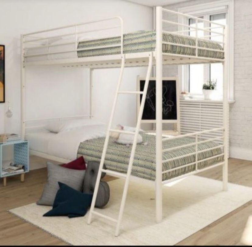 Metal white twin bunk bed