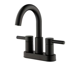 ALLEN + ROTH Harlow Matte Black 4-in centerset 2-handle WaterSense High-arc Residential Handle Bathroom Sink Faucet with Drain with Deck Plate