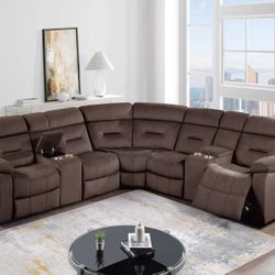 Brand New Brown Reclining Sectional Sofa 
