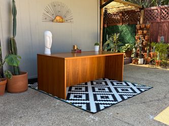 Vintage Mid Century Modern Teak Executive Desk by Sun Cabinet Co .
