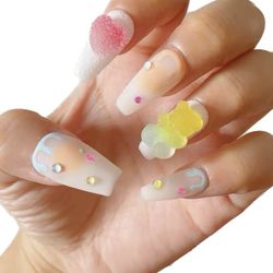 Gummy Bear Sugar Candy Fake Nail Art Manicure W/ Glue