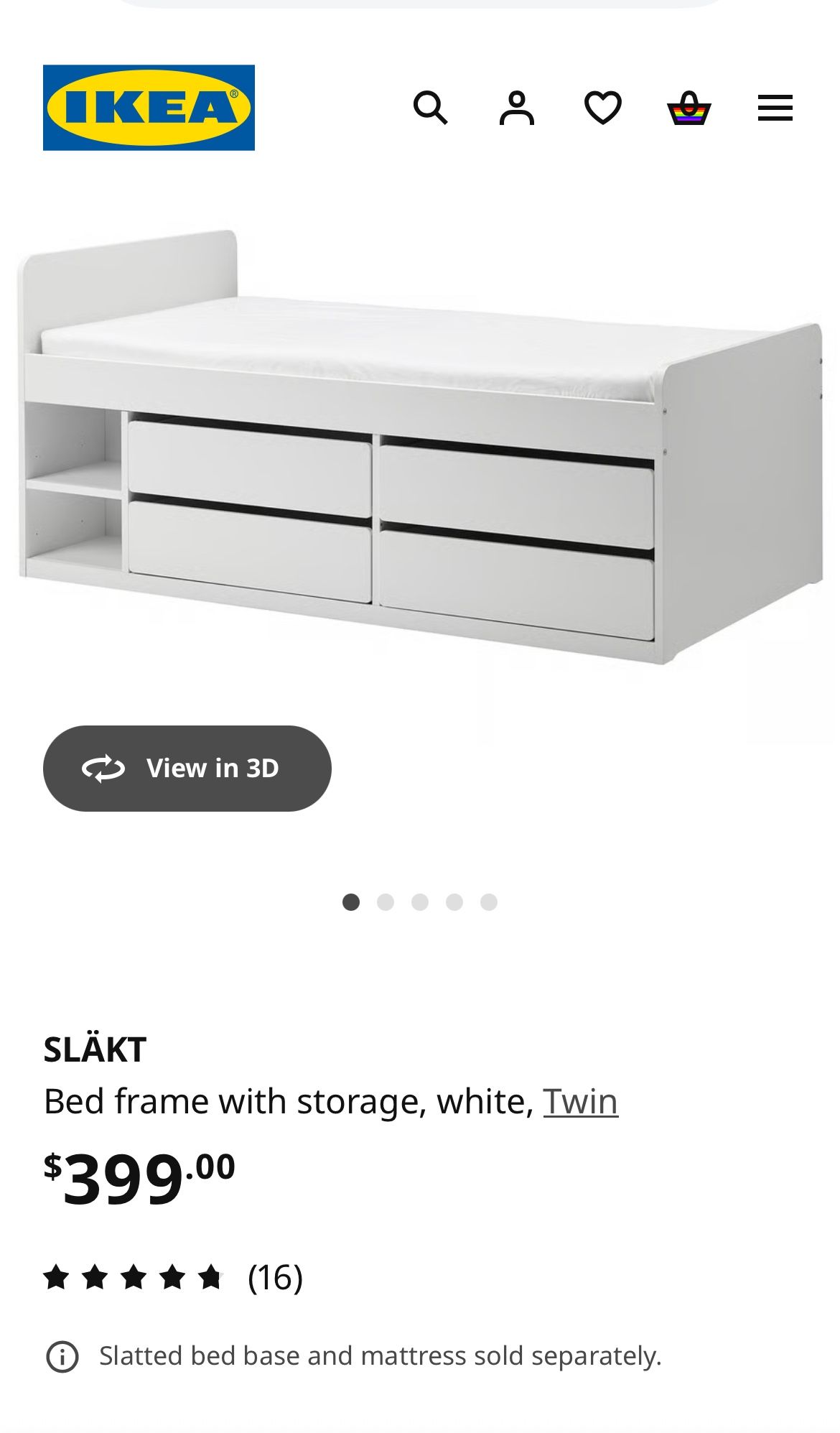 Twin Bed Frame With Storage- IKEA Slakt