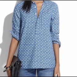 MADEWELL Denim Printed Chambray Button Down Top