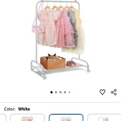 YGJT Kids Clothing Rack, Baby Clothes Racks for Hanging Clothes with Wheels and Bottom Storage Shelf, Small Toddler Garment Rack Kids Dress Up Storage
