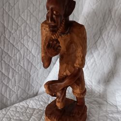 African Folk Art Man Statue 14" Tall