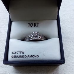 Engagement Ring Real White Gold And Genuine Diamond