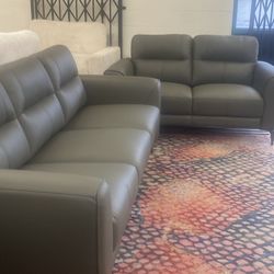 New Top Grain Genuine Leather Couch And Love  Seat At / Free Delivery 