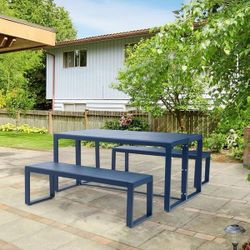 ES110 $190  37 in. Dark Blue Rectangle Aluminum Patio Picnic Tables with Bench Seats 6-People  All-Weather Durability: Rustproof powder-coated aluminu