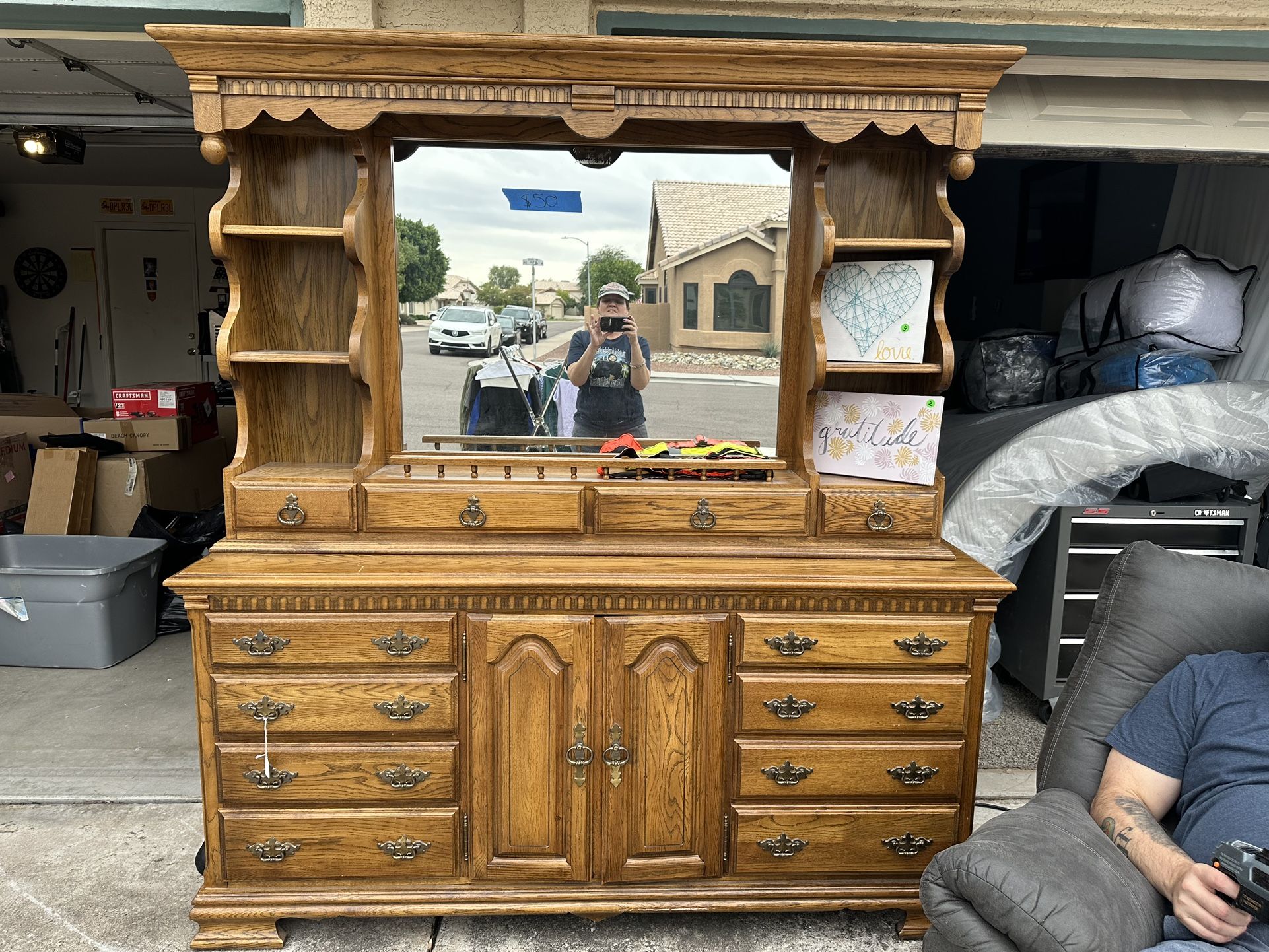 Antique Dresser With Lighted Mirror And Drawers