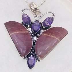 Natural Butterfly Jasper Stones & .925 Stamped Sterling Silver Butterfly Necklace NEW!