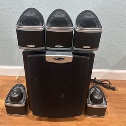 5 X Mirage NanoSat Nano Satellite Speaker-1 and OMNI-S8 powered subwoofer 