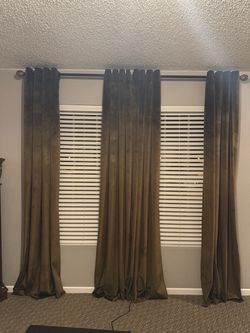 8 Brown Velvet Grommet Curtains with 3 Rods Set