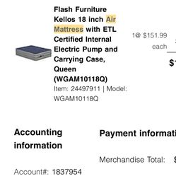 Flash Furniture Kellos 18 inch Air Mattress with ETL Certified Internal Electric Pump and Carrying Case, Queen