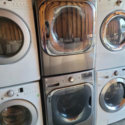 LG MEGA CAPACITY 5.2CU FT FRONT LOAD WASHER AND STACKABLE Gas Dryer Set 