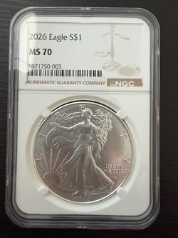 The 2026 1 oz Silver American Eagle in slab NGC MS70 collectable  $1 40th Anniversary coin