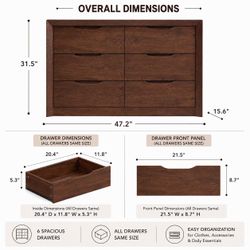 6 Wide Dressers & Chest of Drawers with Unique Panel & Thickened Frame,Handless Design for Living Room, Hallway