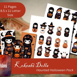 Digital Download: Junk Journal/Ephemera Pages For Halloween - Kokeshi Dolls 