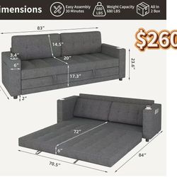 😀 64" W 84" L Queen Size Futon Sofa Bed, 6" Thick Upholstery Chenille Loveseat Sofa Sleeper Pull Out Couch,Convertible Floor Couch for Living Room
