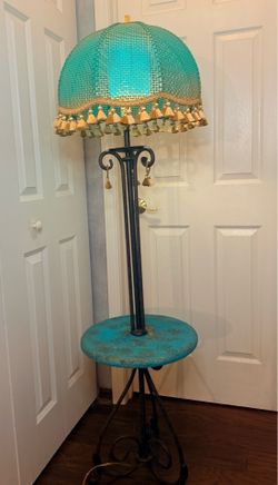 Vintage Iron Floor Lamp- 5 Feet tall WithCoral Stone 16” Round top