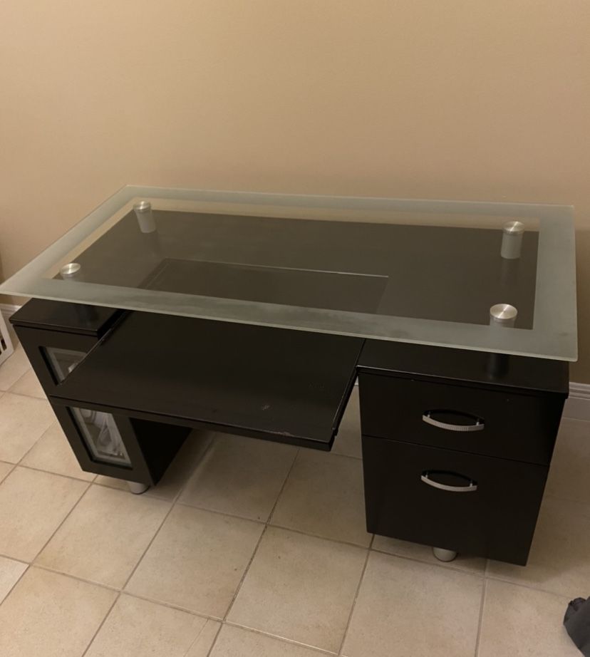 Modern Black Desk With silver Accents