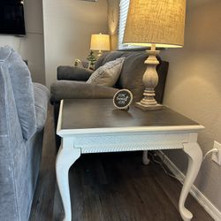 Cream Colored End Tables And Lamps 