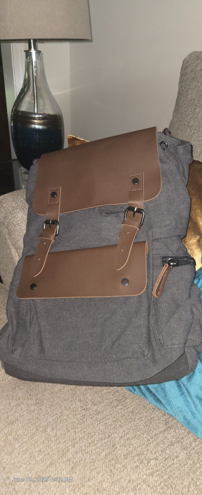 Mens Leather And Jean Backpack