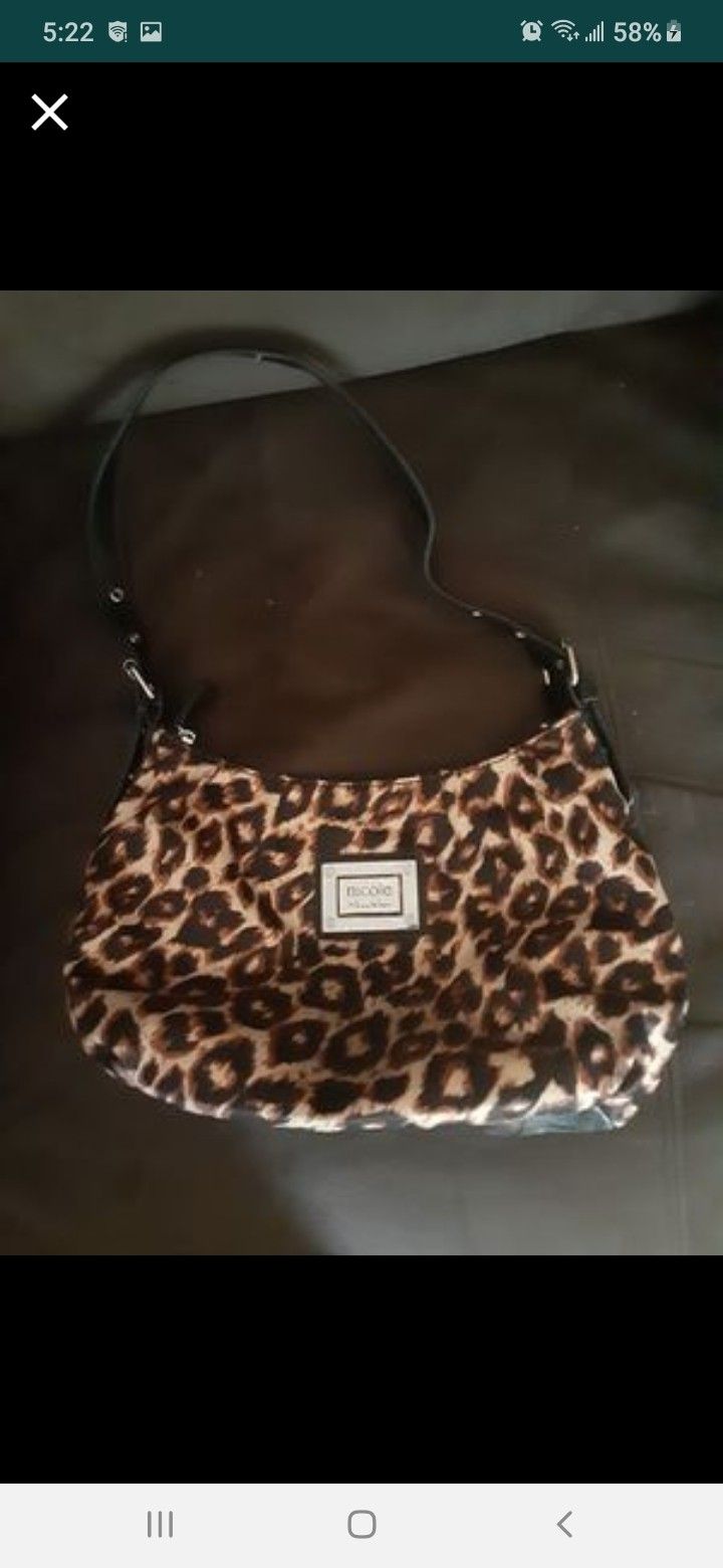 Nicole Miller silk leppard print purse new