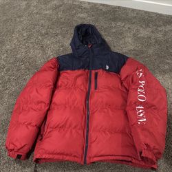 U.S. Polo Assn. Men's Classic Puffer Jacket Size Large Red & Blue Coat Full Zip