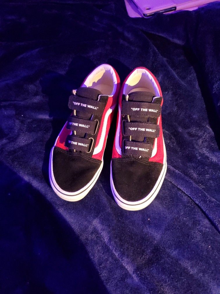 Vans, black white and red with black and white checkers, Size 8 1/2