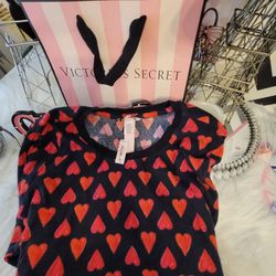 Victoria's Secret Heart pattern Thermal Sleep Shirt Pajama XL NWT