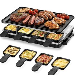 KOREAN BBQ GRILL + ELECTRIC RACLETTE TABLE GRILL WITH 8 WARMING TRAYS