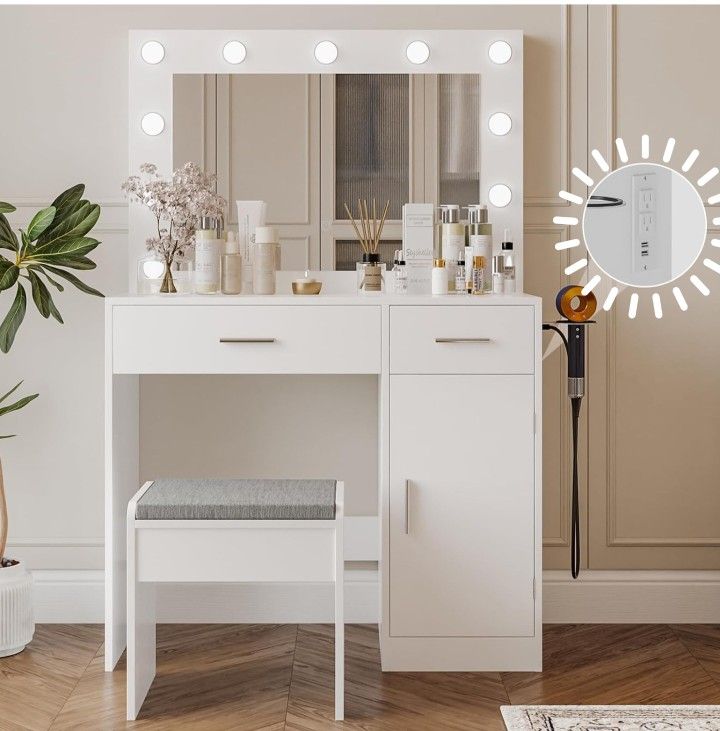 ✨ Brand New Vanity w/ Mirror + 11 Bulbs + Power Outlet