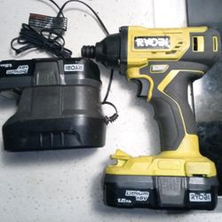 Ryobi Drill, 2 Batteries, And A Battery Charger