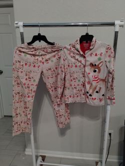 Rudolph red-nosed reindeer, Christmas, pajama set girls, long sleeve shirt and long pants, size L (10-12)