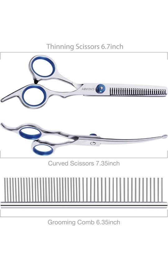 3 in 1 Dog Grooming Scissors Kit with Safety Round Tips, Professional Dog Grooming Scissors, 4CR Stainless Steel Pet Grooming Shears for Dog, Cat,Shar