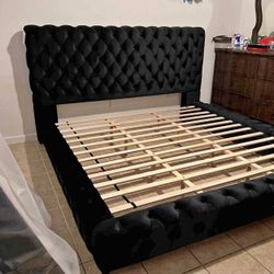 Queen Bed Frame Black Velvet 