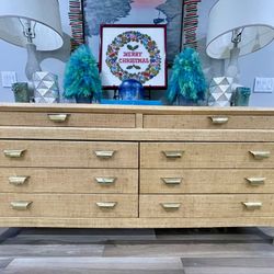 Vintage Harrison Van Dorn Style Lacquered Grasscloth Chest of Drawers